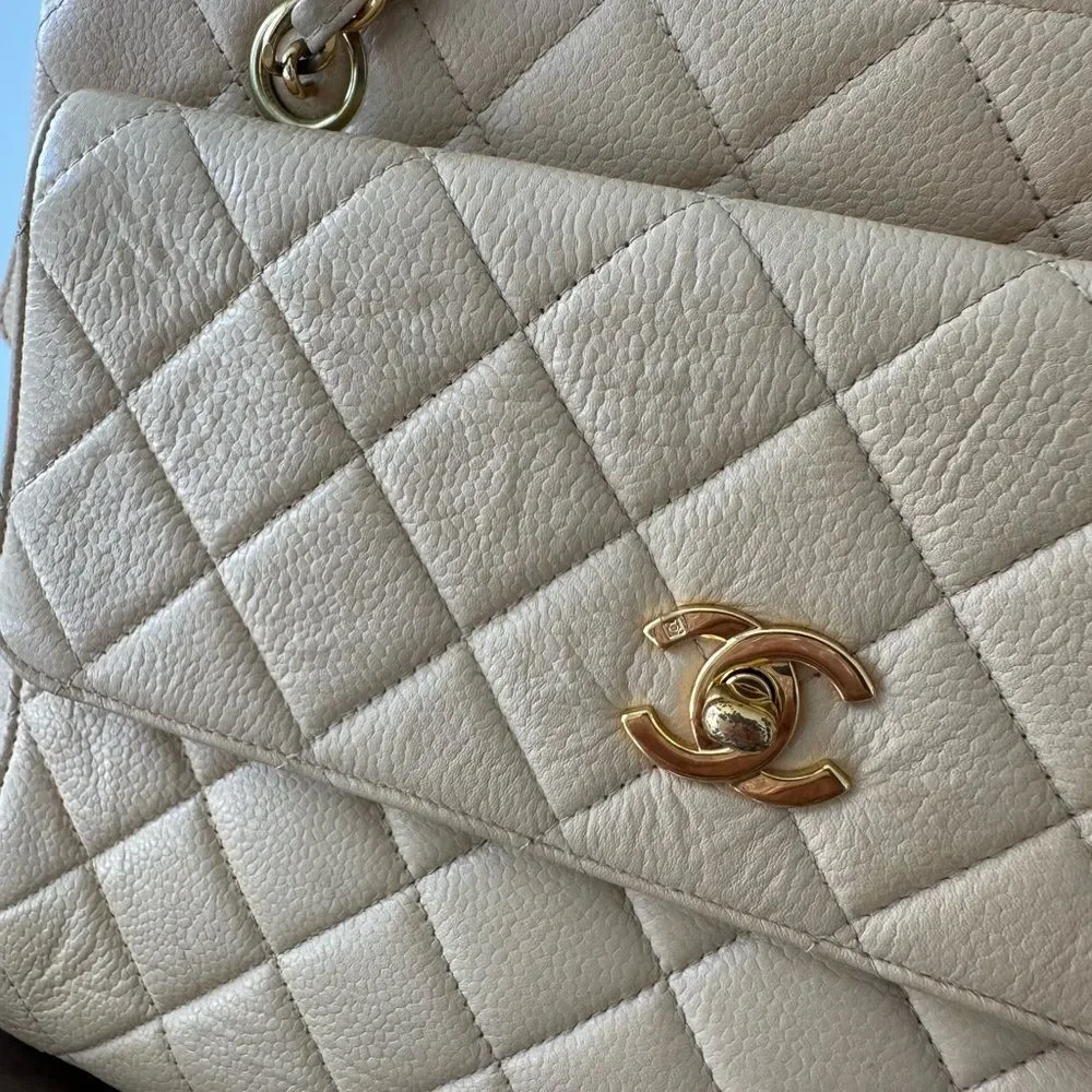 Chanel Caviar Vintage Tote Bag with Double chain straps